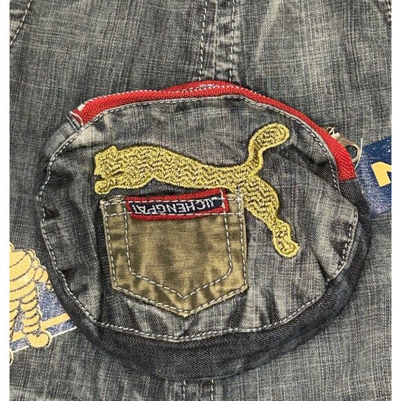 Denim Overalls Car Motif Toddler Size 2T Michelin Jaquar Odafon Shell Flannel - Picture 7 of 11